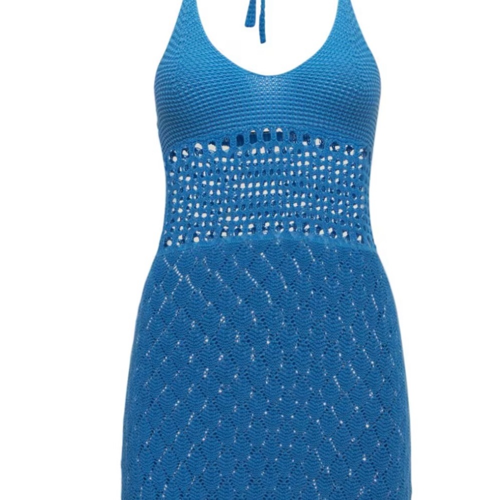 Blue Knit Halter Dress
